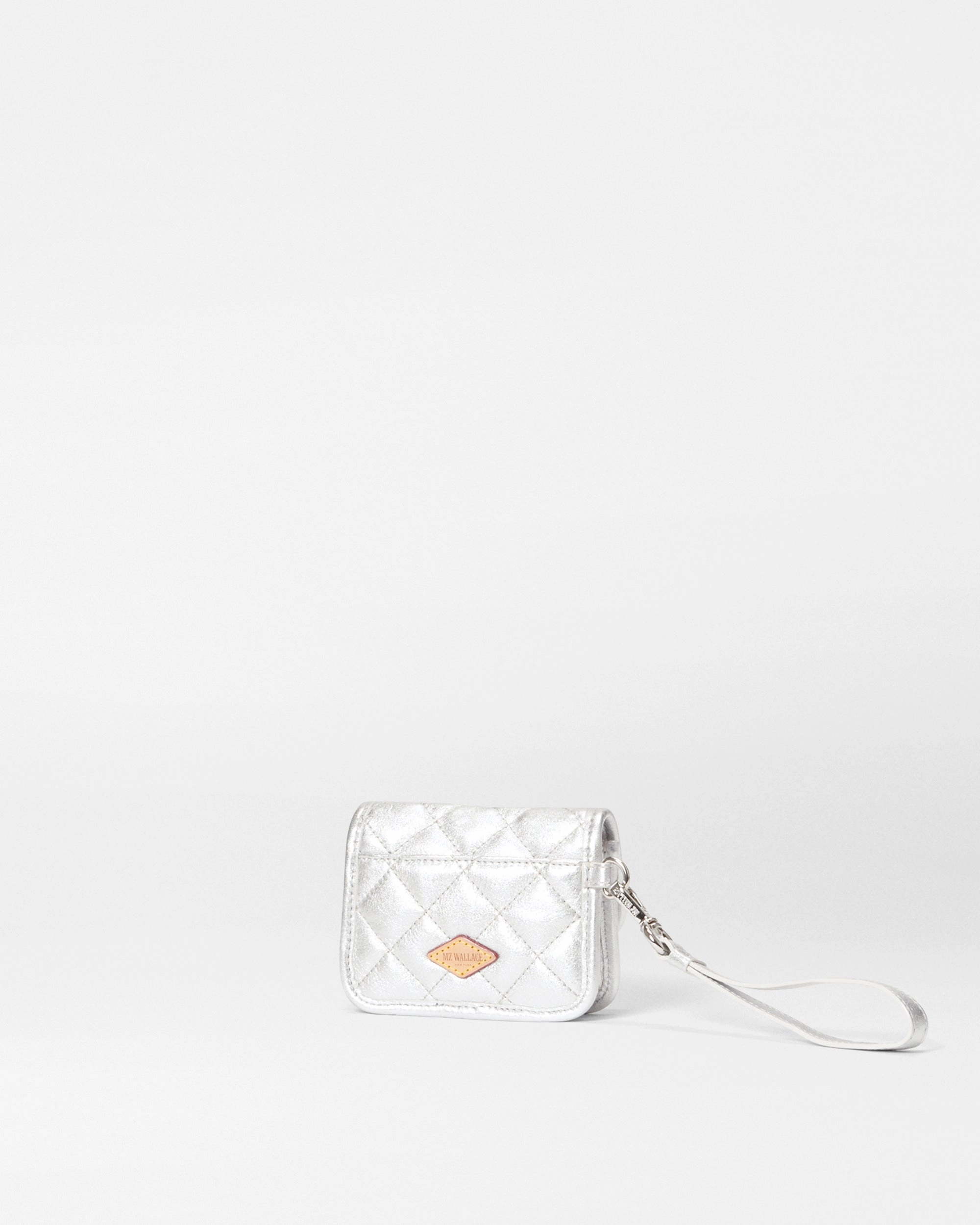 Silver Leather Metro Snap Wristlet