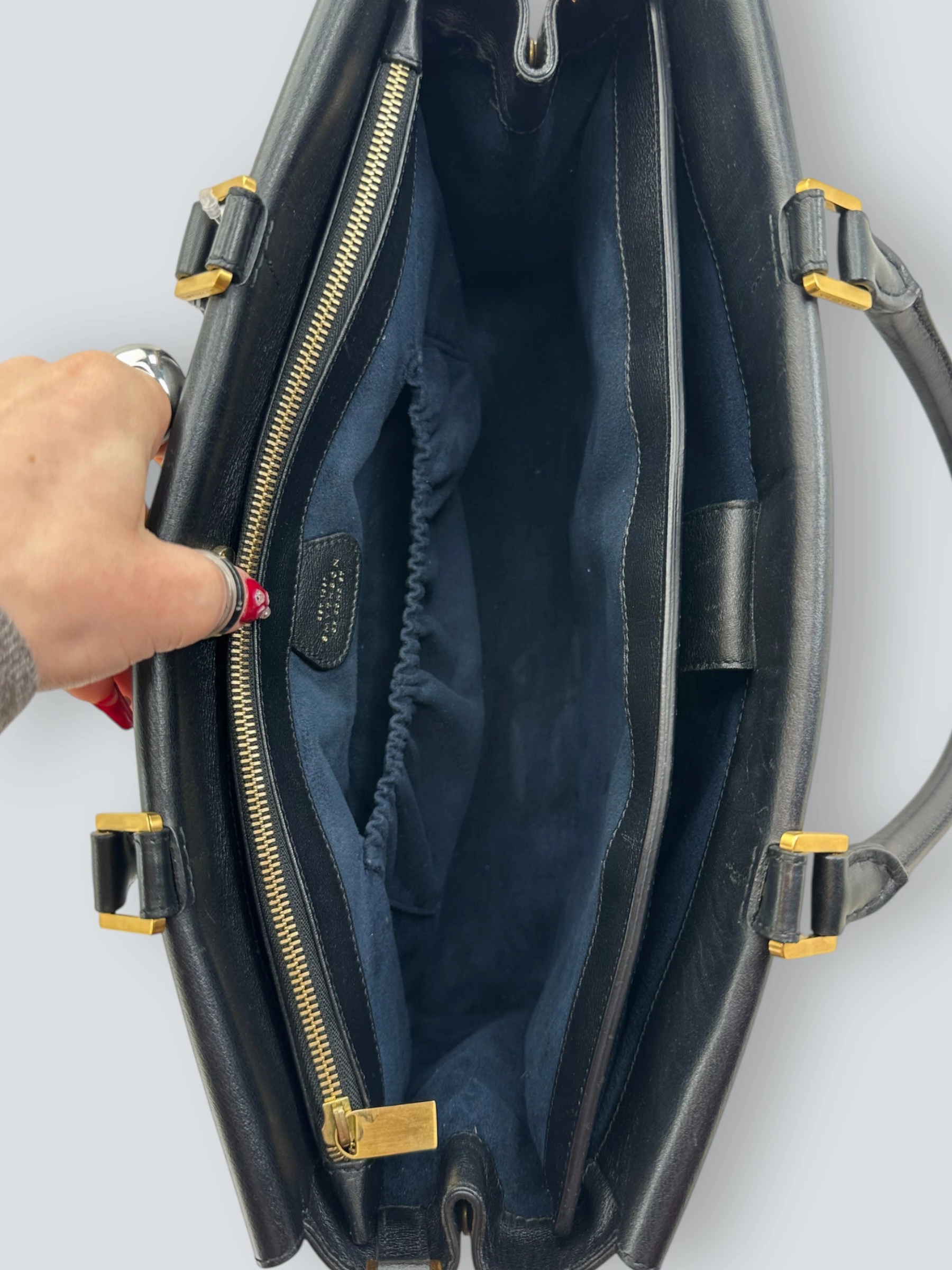 Smythson Black Leather Luggage Tote