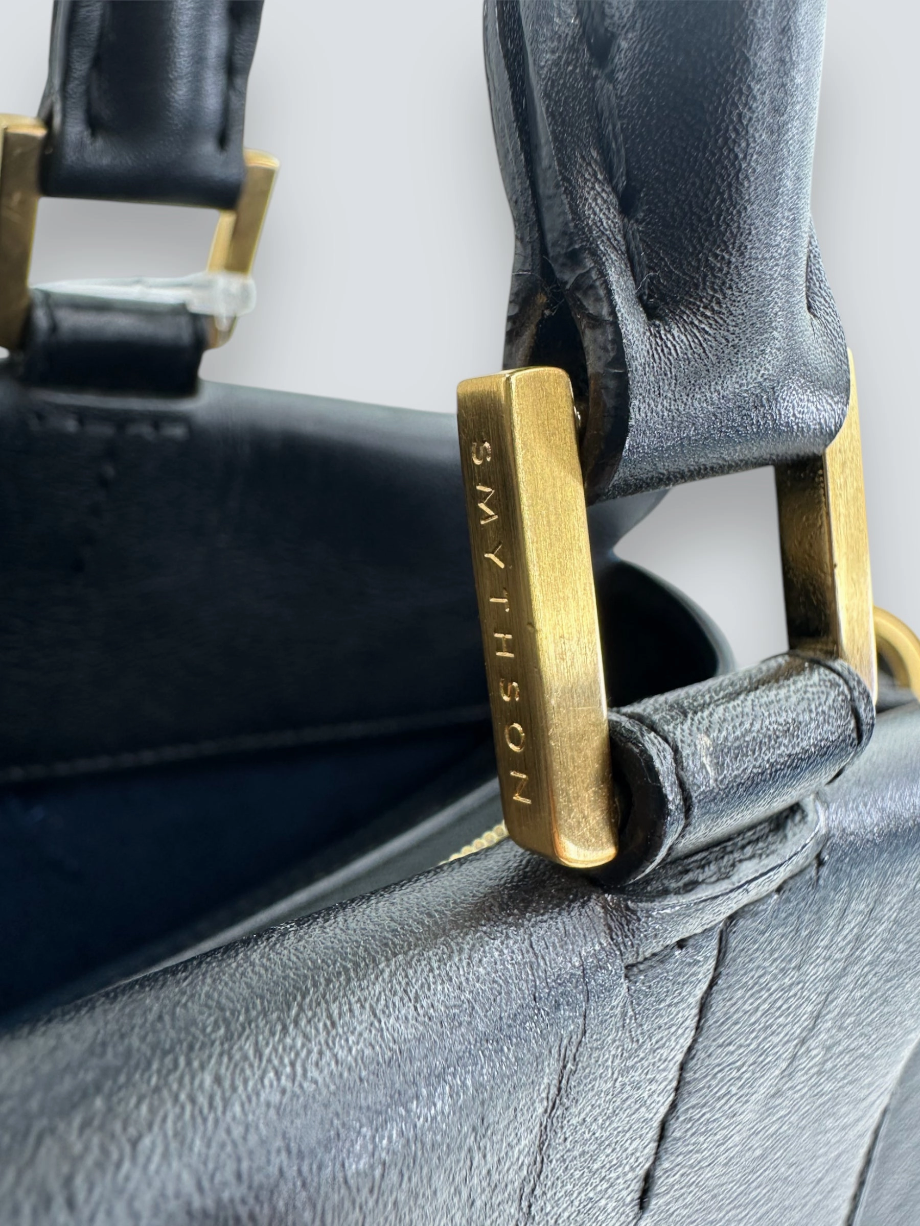 Smythson Black Leather Luggage Tote