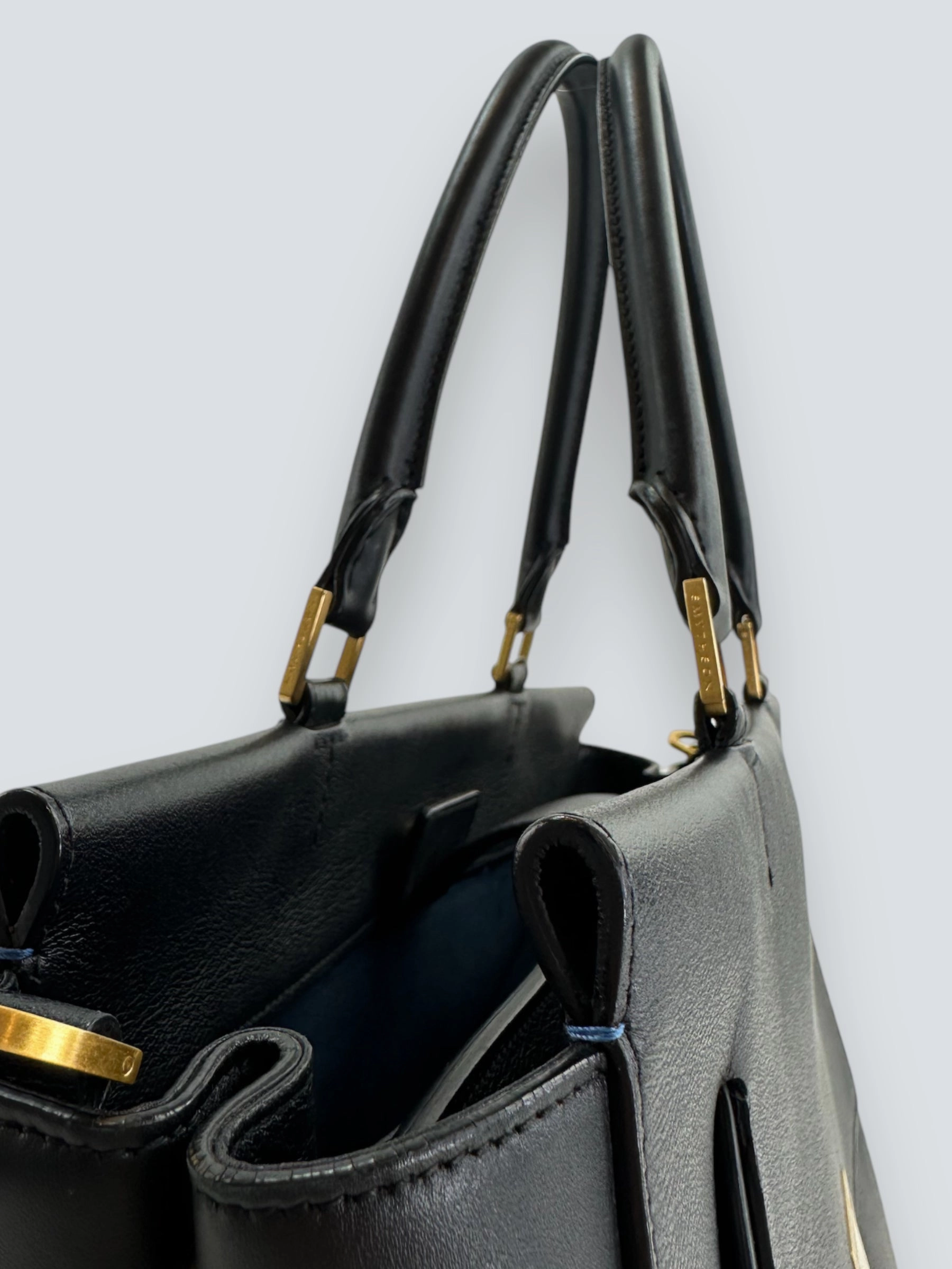 Smythson Black Leather Luggage Tote