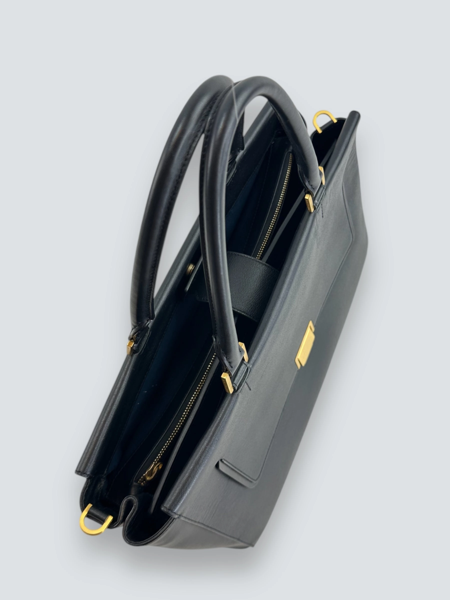 Smythson Black Leather Luggage Tote