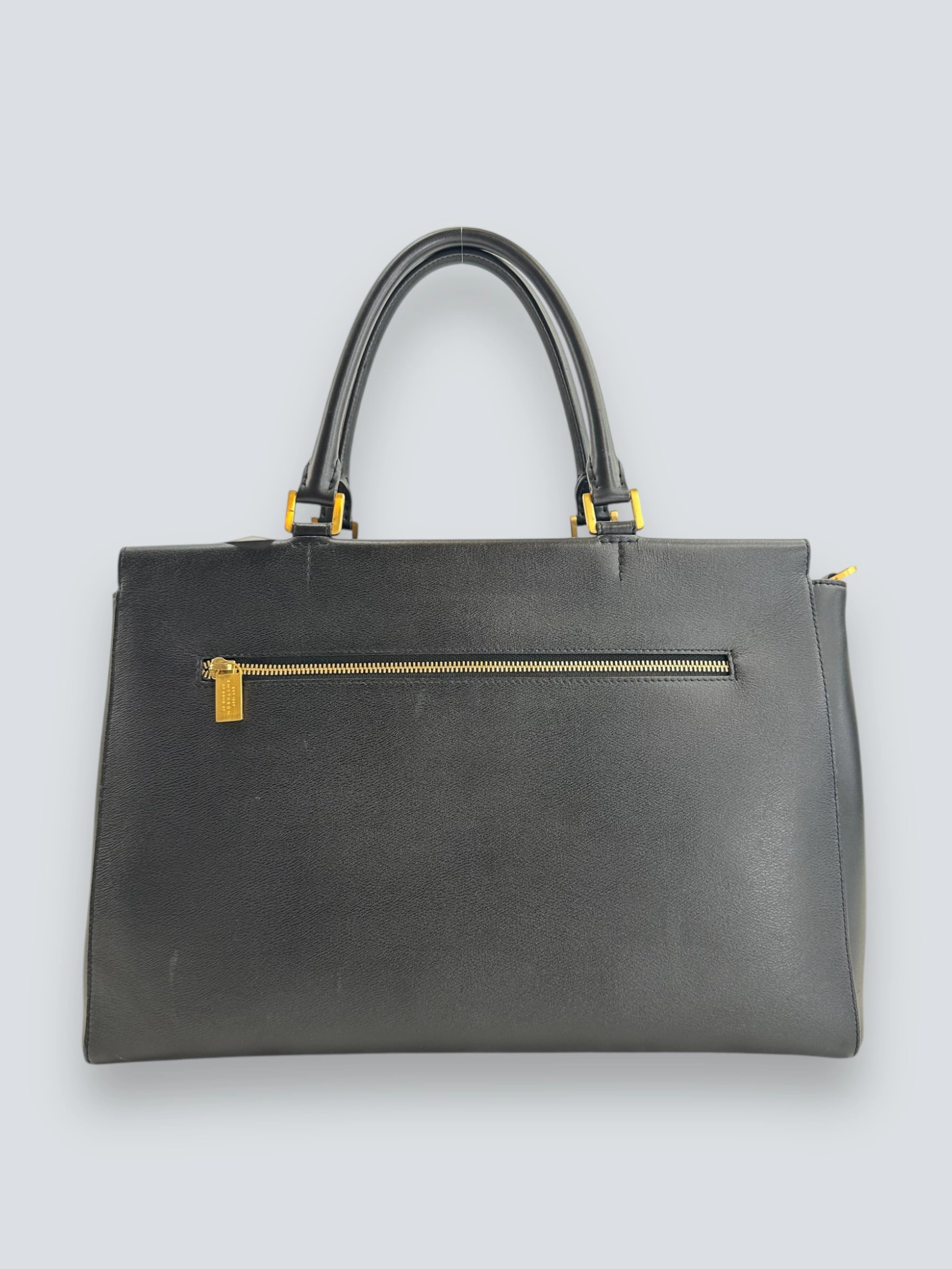 Smythson Black Leather Luggage Tote