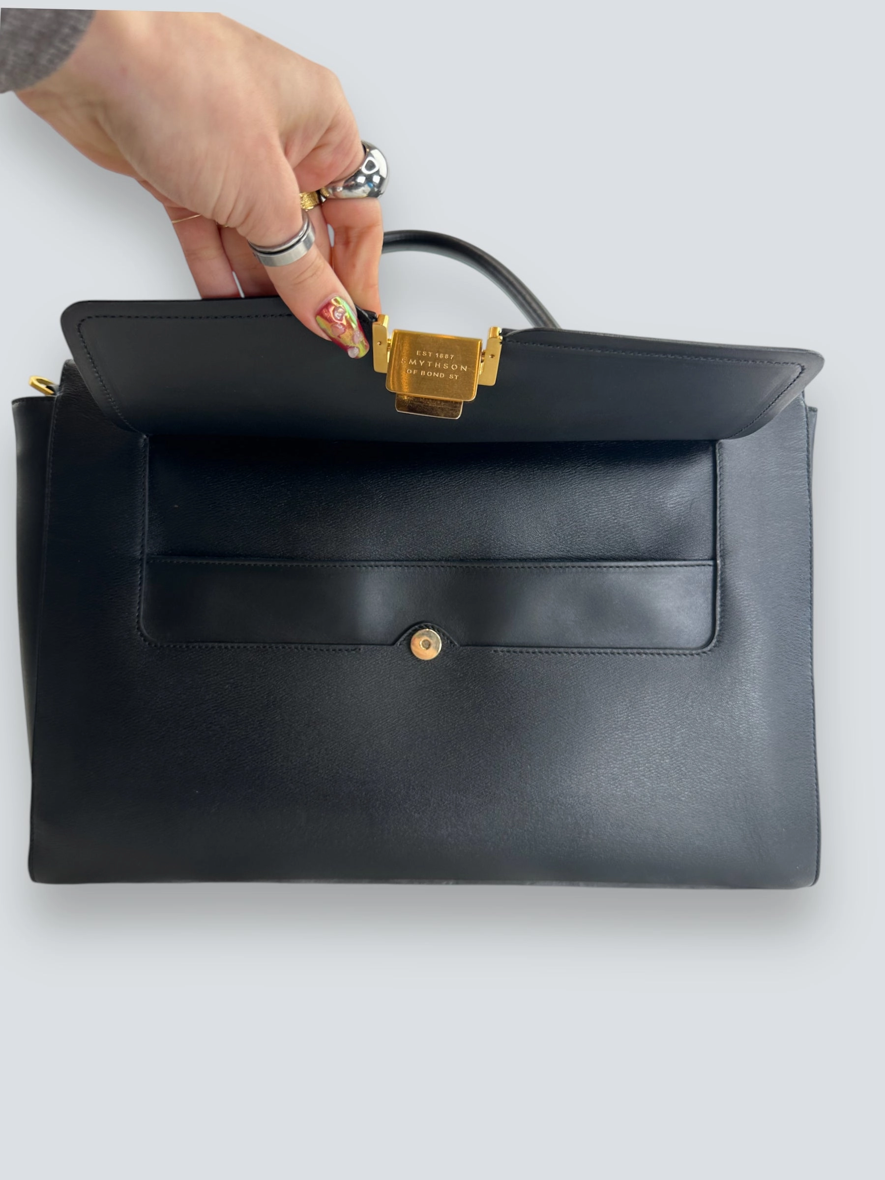 Smythson Black Leather Luggage Tote