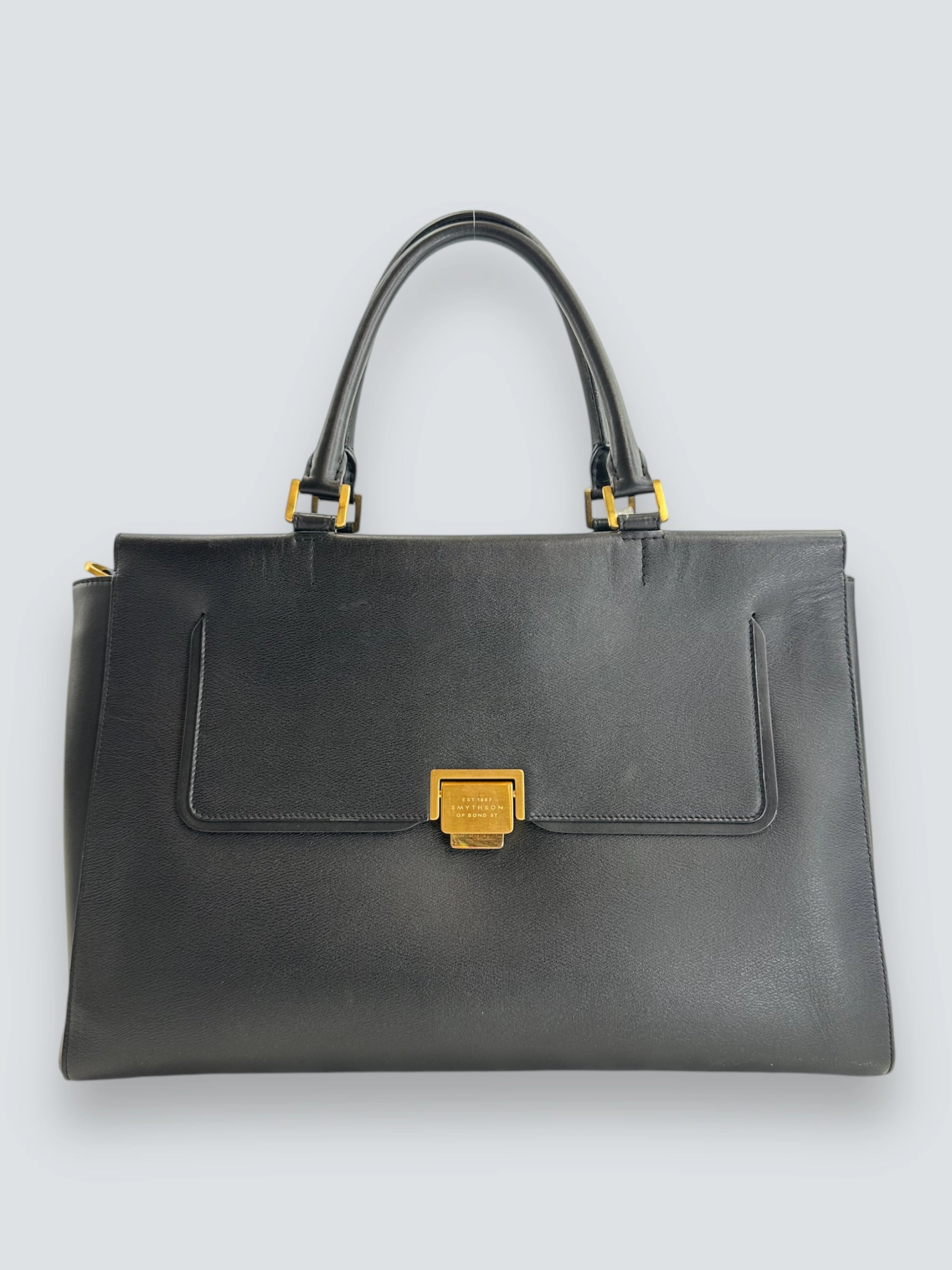 Smythson Black Leather Luggage Tote