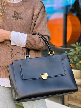 Smythson Black Leather Luggage Tote