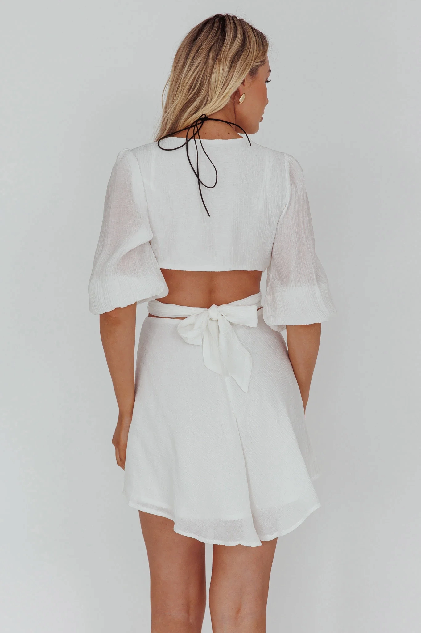Sunshine Sweetie Cut-Out Waist Tie Feature Mini Dress White