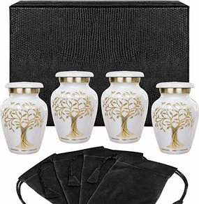 Tree of Life White Small Keepsake Urns for Human Ashes - Set of 4