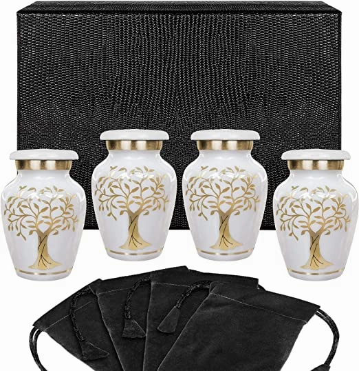 Tree of Life White Small Keepsake Urns for Human Ashes - Set of 4