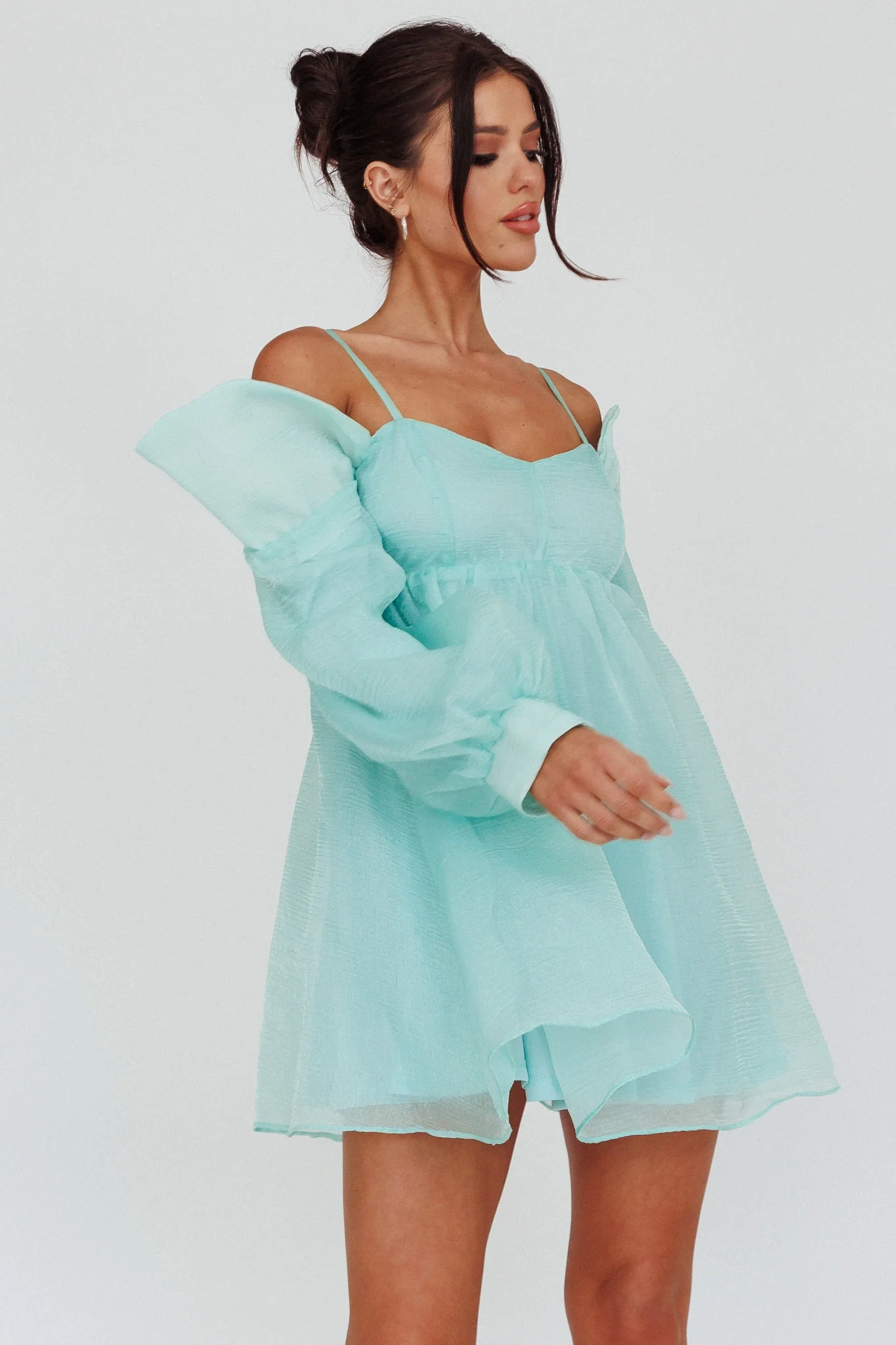 Yasi Long Sleeve Babydoll Mini Dress Mint
