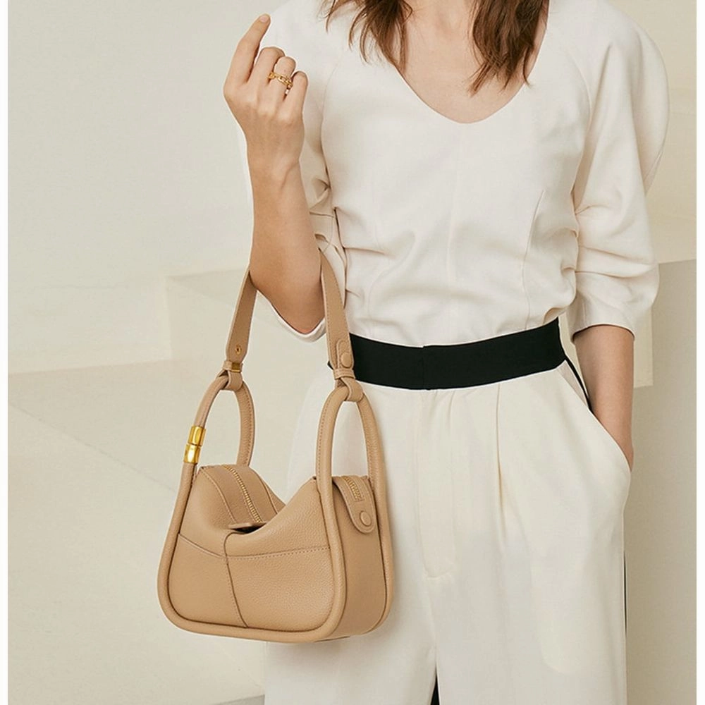 Zesheng ZE-20240224-059 Genuine Leather Shoulder Bags for Women, 8.60x3.90x6.30", Beige
